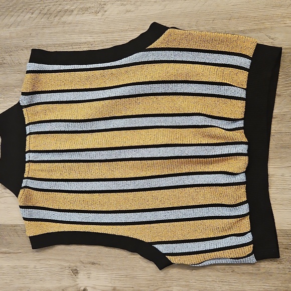 Zara Sleeveless Zip Neck Sweater Vest - Black, Tan & Light Blue sz Medium - Picture 8 of 9